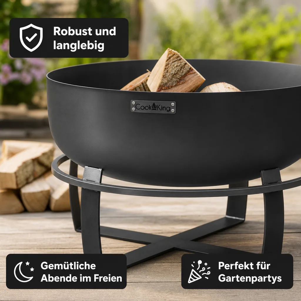 Feuerschale 80 cm, XXL, Gartenfeuerstelle Stahl