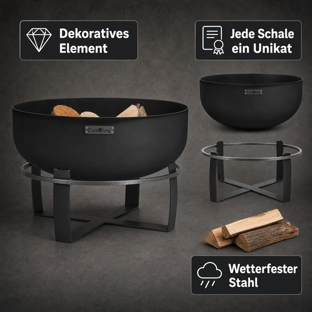 Feuerschale 80 cm, XXL, Gartenfeuerstelle Stahl