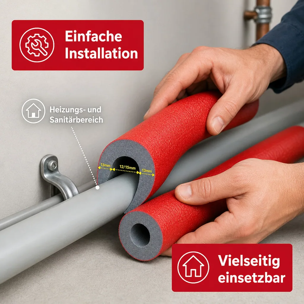 Rohrisolierung 2m, Heizungsrohr Dämmung 12/15mm, GEG
