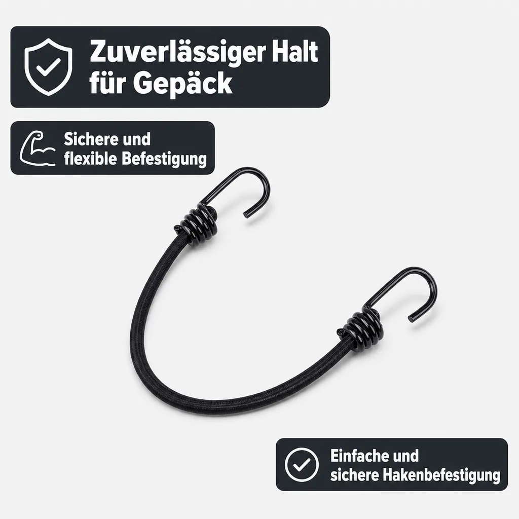 Expanderseil mit Haken, 8mm x 100cm, Gummiseil, Gepäckspanner