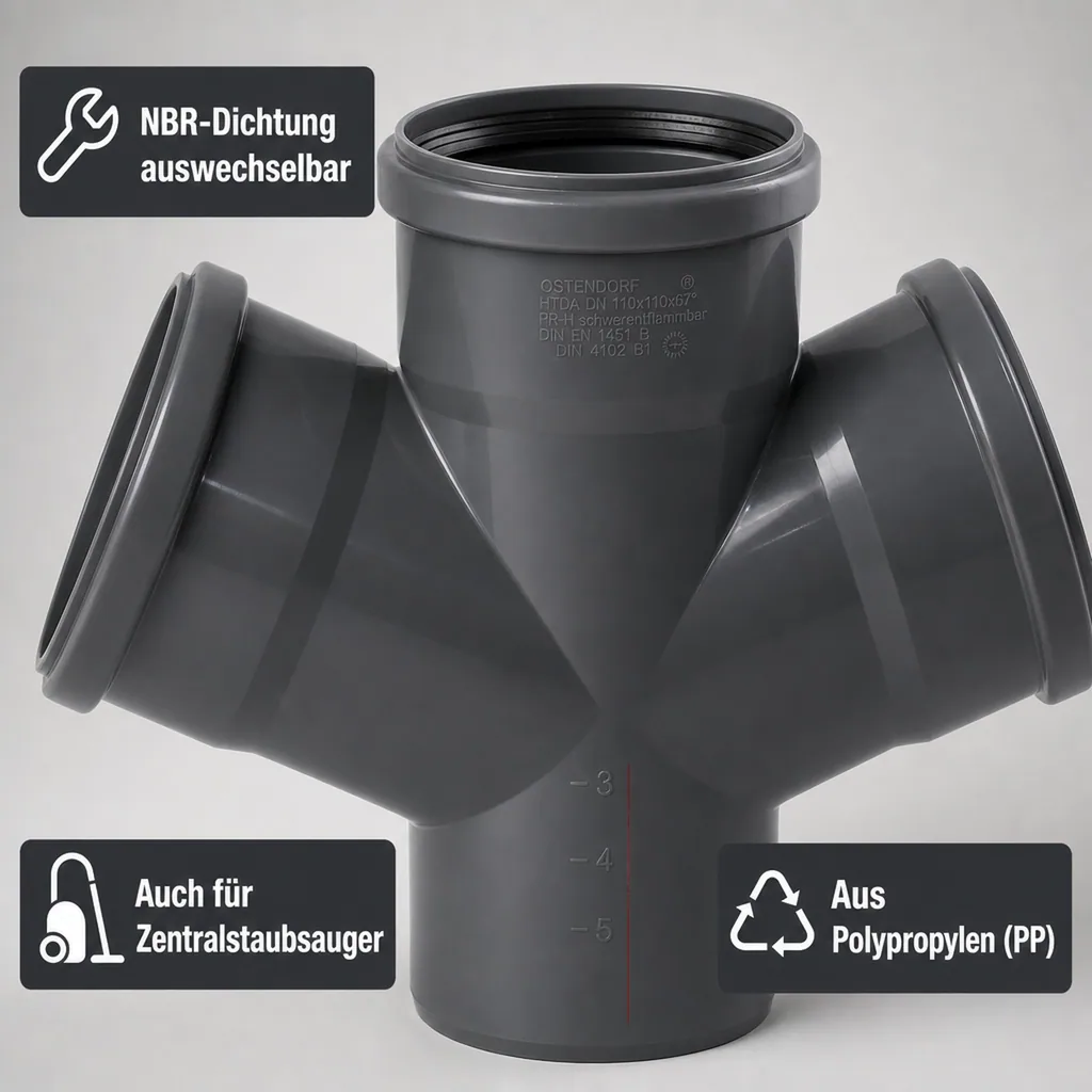 HT Rohr 110, Doppelabzweig, Abwasserrohr