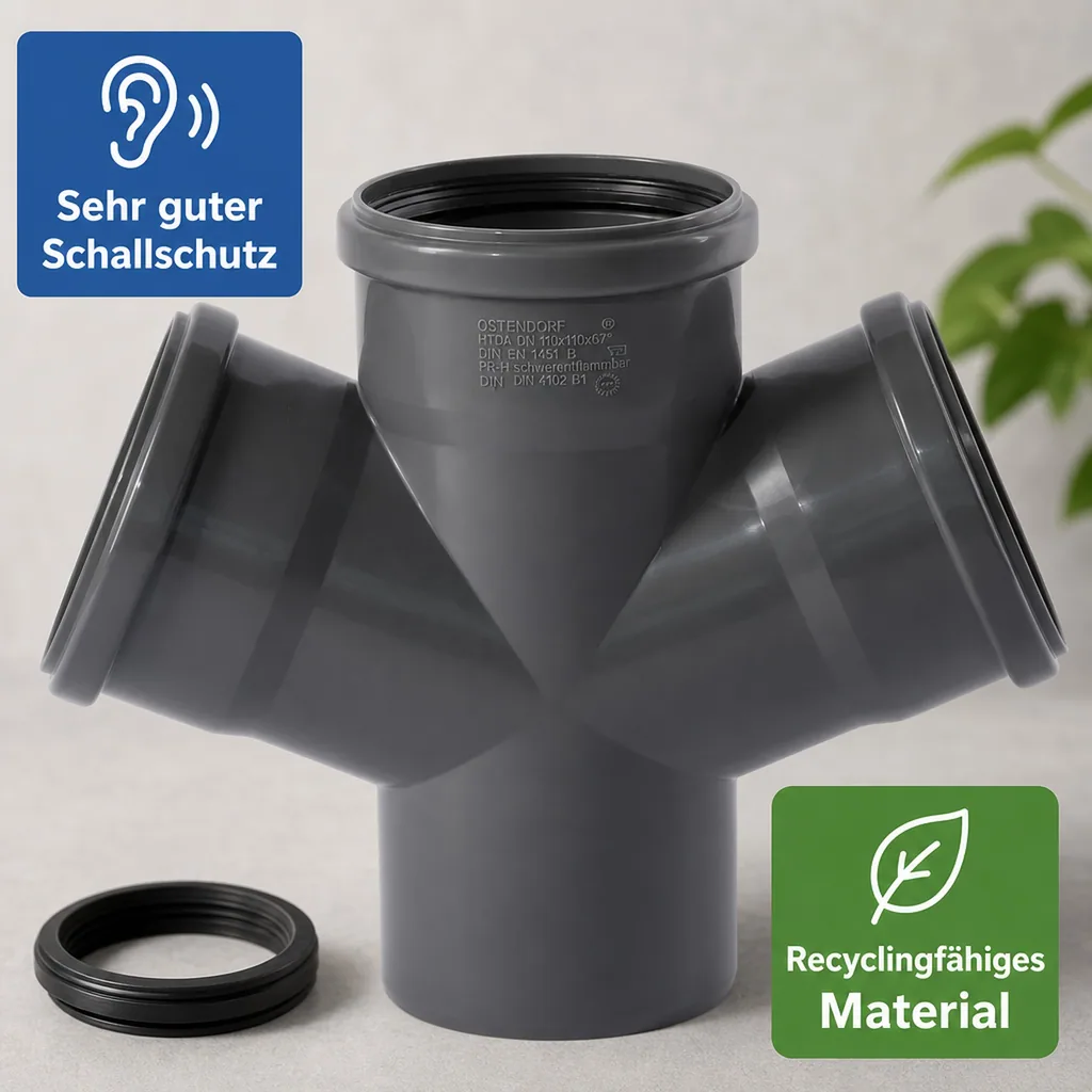 HT Rohr 110, Doppelabzweig, Abwasserrohr