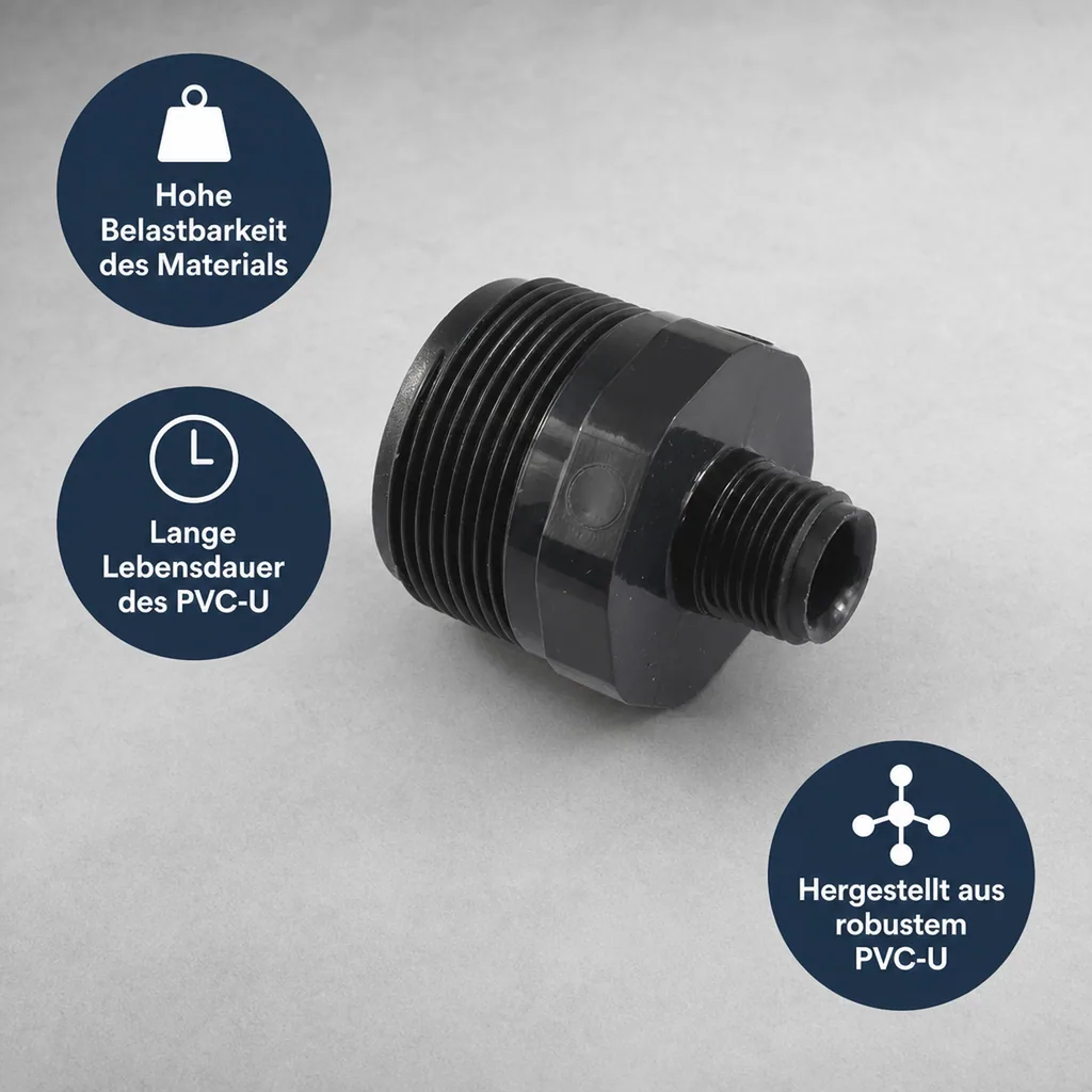 PVC Fittings, PVC-U Doppelnippel reduziert, AG 1 1/2" x 1/2"