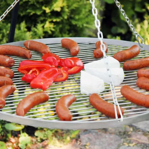 Schwenkgrill mit Dreibein, 180 cm, Edelstahl Grillrost, Doppelrost 70 cm + 40 cm