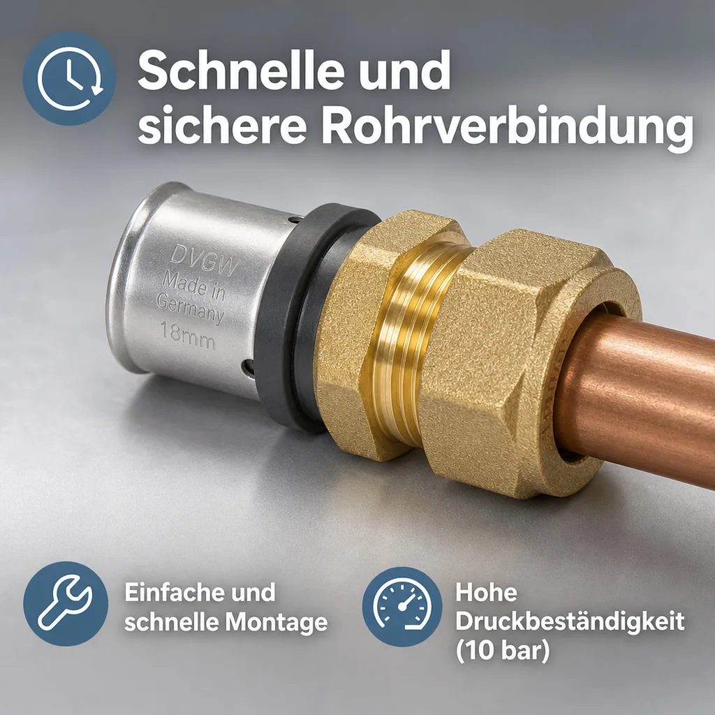 Pressfitting Übergang Kupferrohr, 20 mm - 22 mm, Trinkwasser, Made in Germany