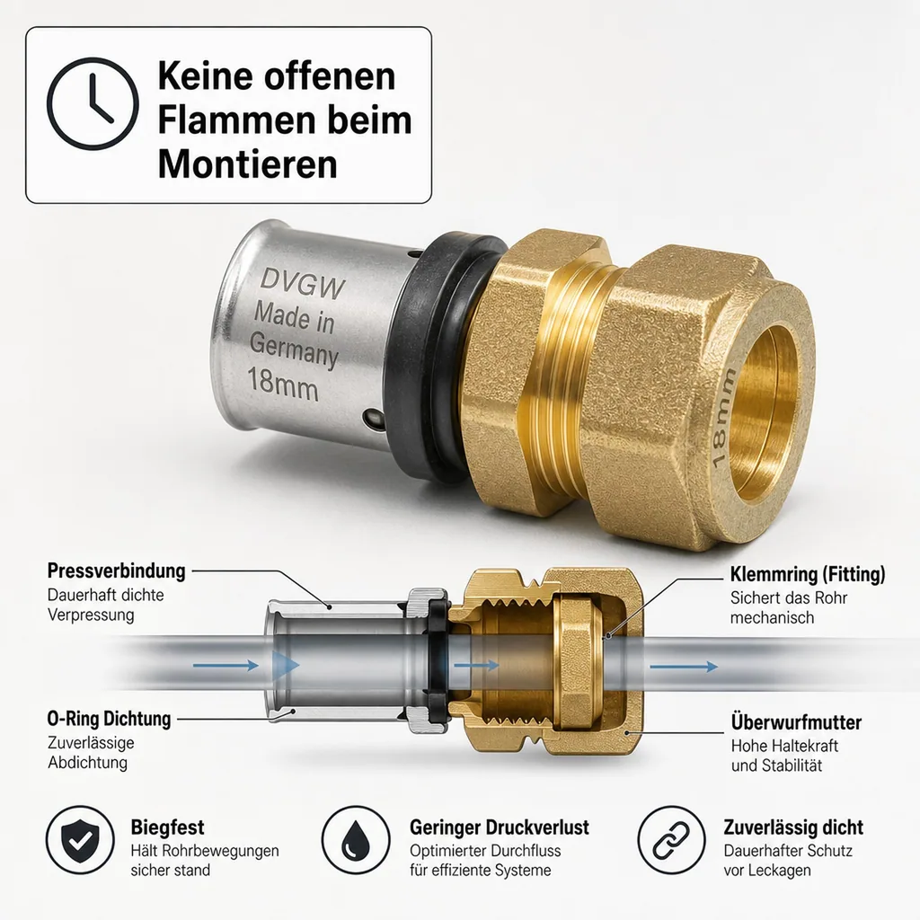 Pressfitting Übergang Kupferrohr, 20 mm - 22 mm, Trinkwasser, Made in Germany