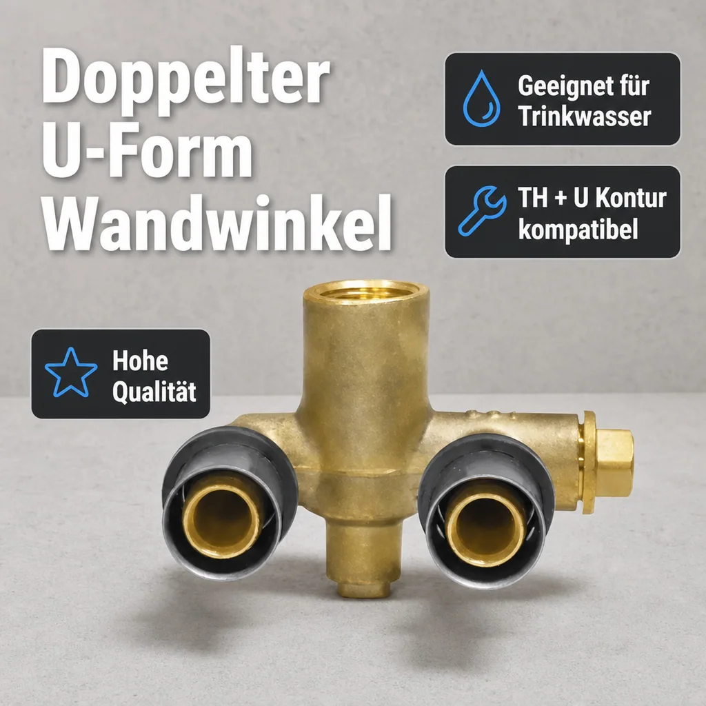 Pressfitting Wandwinkel, Doppelt, U-Form, 16mm, Trinkwasser, DVGW
