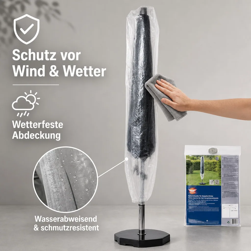 Gartenschirm Schutzhülle transparent, 250-450 cm, reißfest & wetterfest