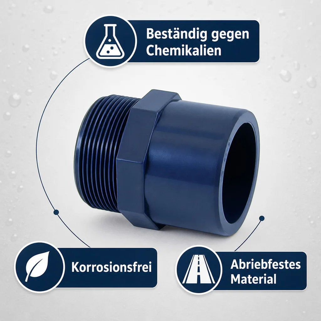 PVC Fitting, Übergangsmuffe 50-40mm, Gewinde 1 1/4 Zoll, PN10