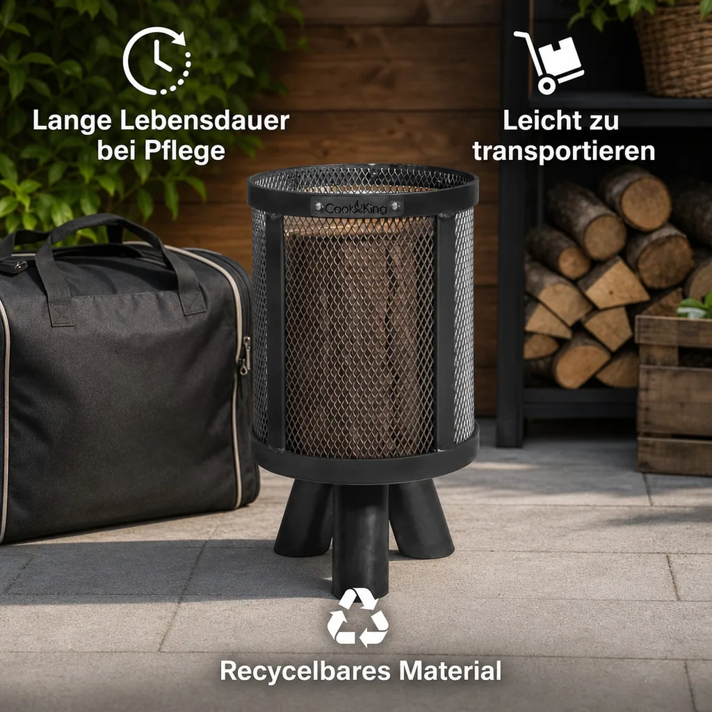 Feuerkorb, für Schwedenfeuer, aus Naturstahl, 3kg, Gartendeko