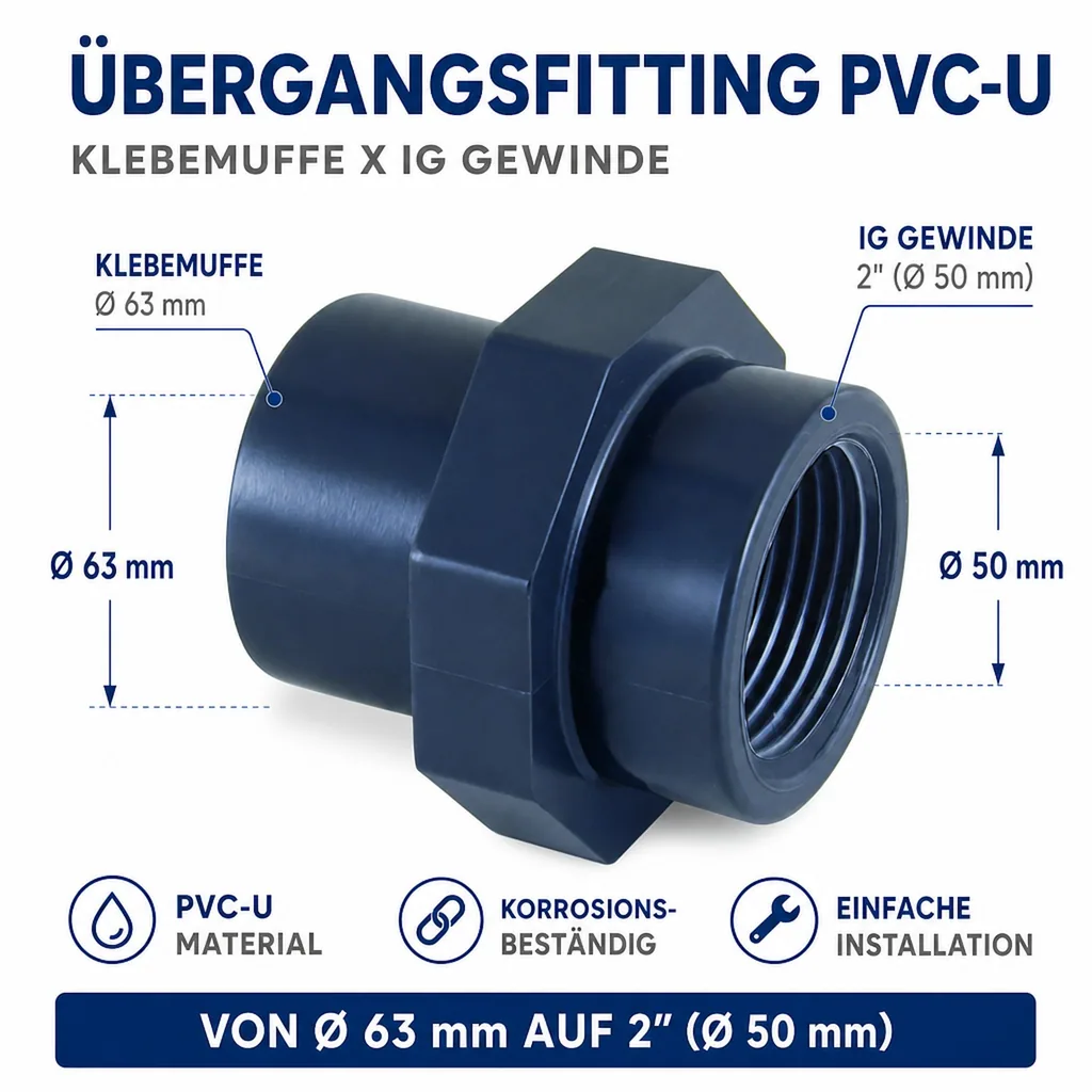 PVC - U Übergang Muffe x IG 63-50mm x 2" PN10