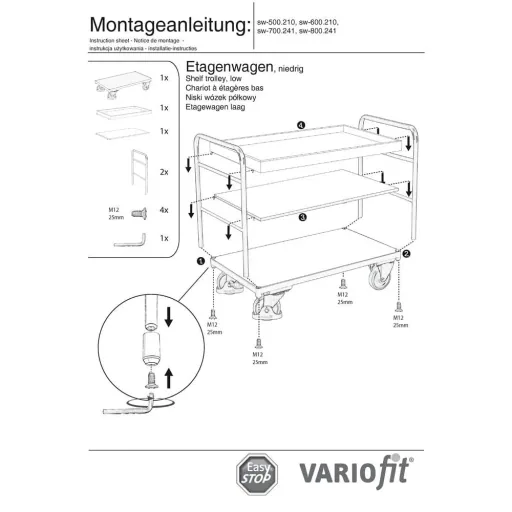 Werkstattwagen, Etagenwagen, 250 kg Traglast, mit 1 Tablett, 2 Böden