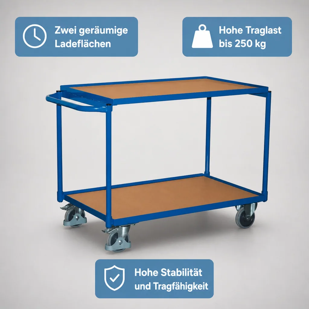 Tischwagen mit 2 Ladeflächen, Werkstattwagen 250 kg, Typ L, EasySTOP