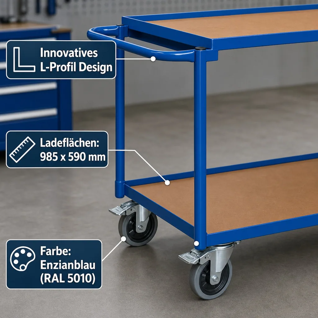 Tischwagen mit 2 Ladeflächen, Werkstattwagen 250 kg, Typ L, EasySTOP