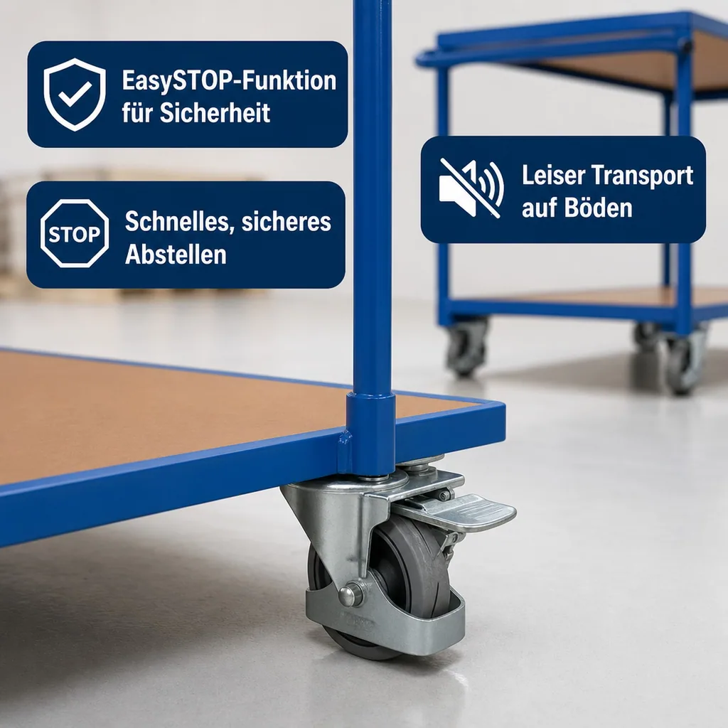 Tischwagen mit 2 Ladeflächen, Werkstattwagen 250 kg, Typ L, EasySTOP