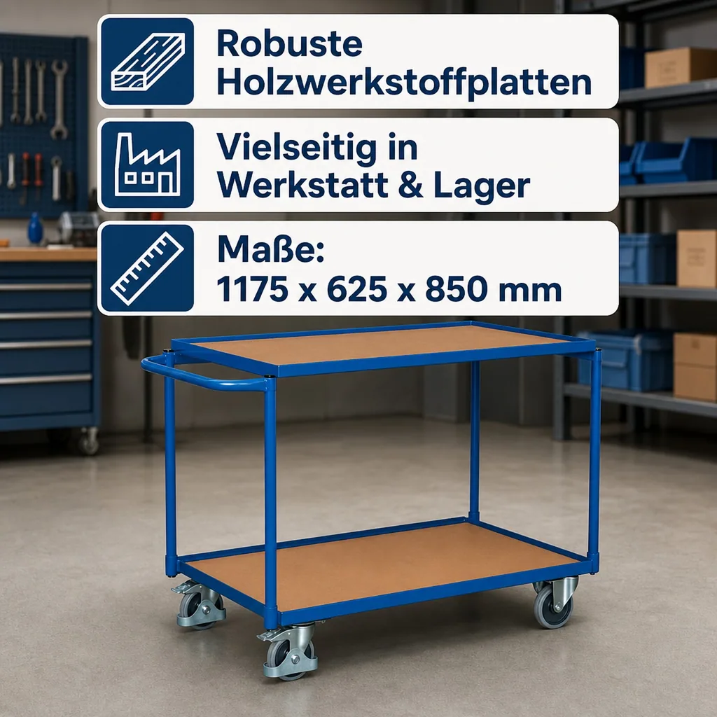 Tischwagen mit 2 Ladeflächen, Werkstattwagen 250 kg, Typ L, EasySTOP