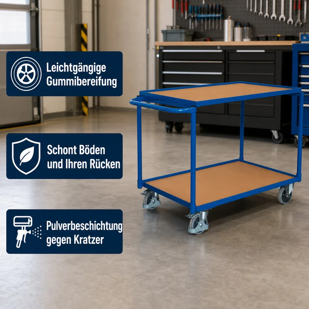 Tischwagen mit 2 Ladeflächen, Werkstattwagen 250 kg, Typ L, EasySTOP