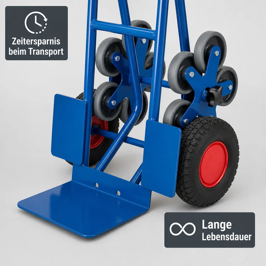 Treppenkarre 200 kg, Radstern, Luftbereifung, Stahlblech
