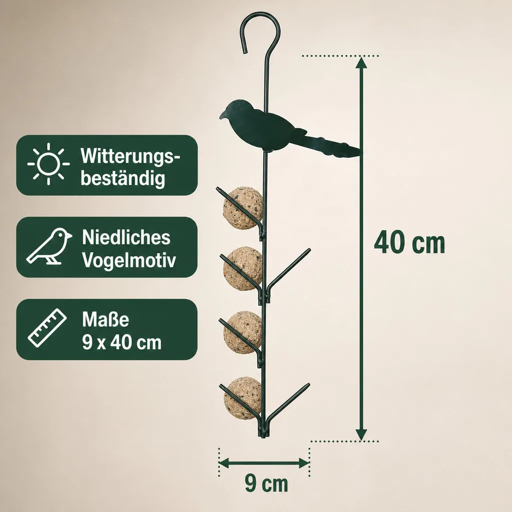 Meisenknödelhalter Metall, für 4 Knödel, Vogel, dunkelgrün