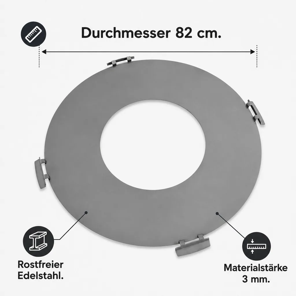 Grillplatte für Feuerschale, Edelstahl 82cm, 3mm