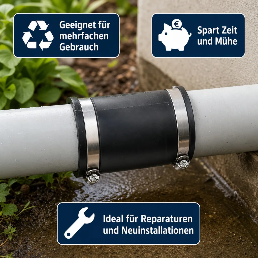 Flexible Kupplung 90mm, PVC Kupplung, Rohrreparatur ohne Kleben