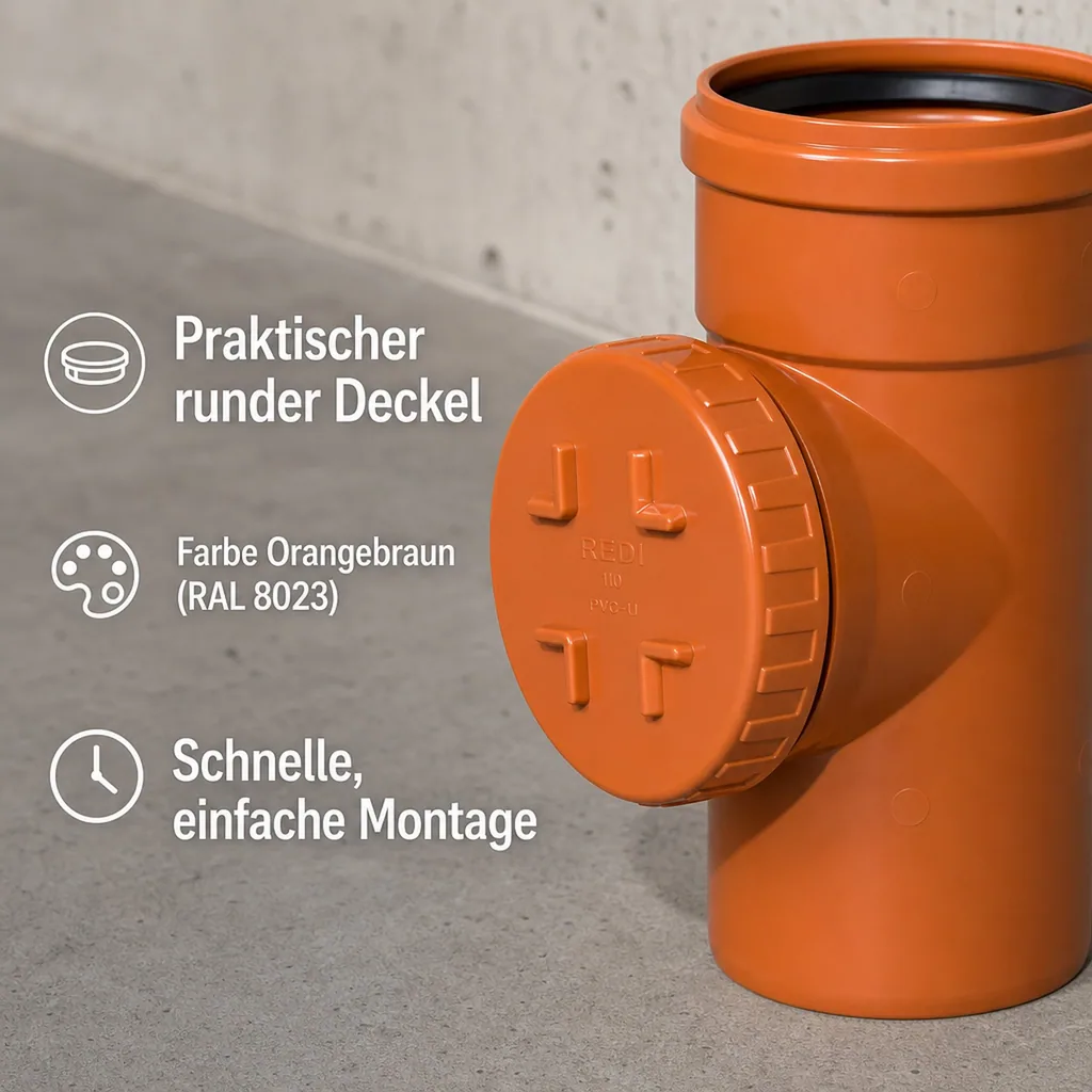 Reinigungsrohr DN 160, KG Rohr mit rundem Deckel, Abwasserrohr