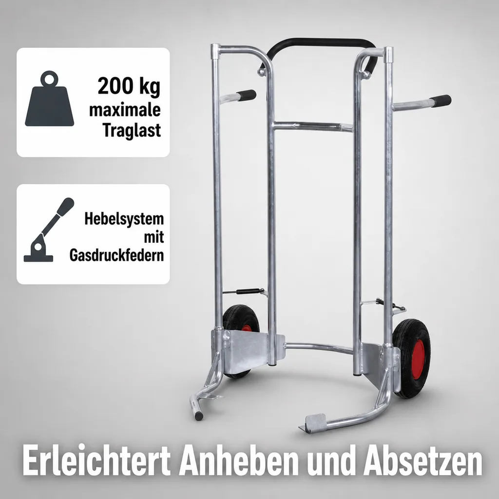 Reifenkarre, niedrig, 200 kg Traglast, verzinkt, Luftbereifung