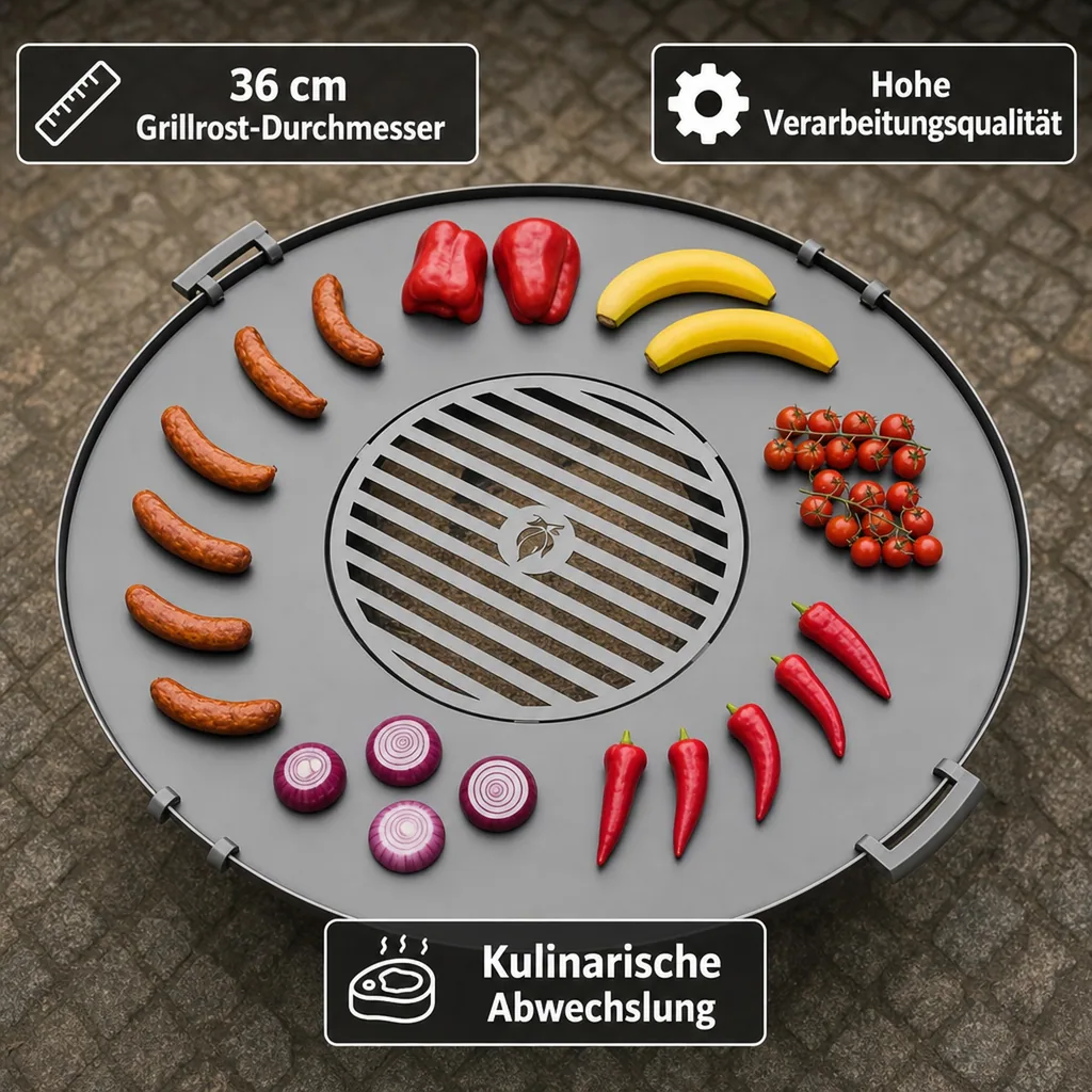 Grillplatte Feuerschale Edelstahl, 78cm, mit Grillrost 36cm