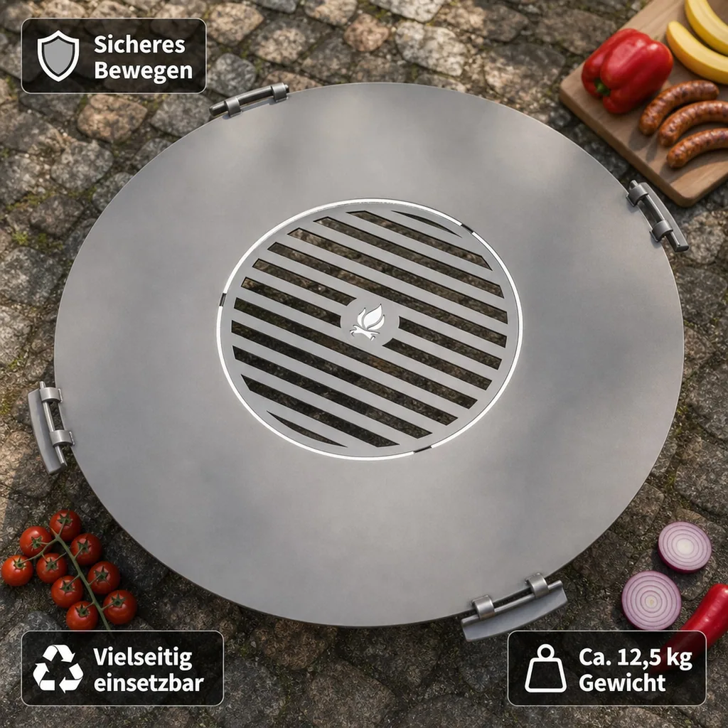 Grillplatte Feuerschale Edelstahl, 78cm, mit Grillrost 36cm