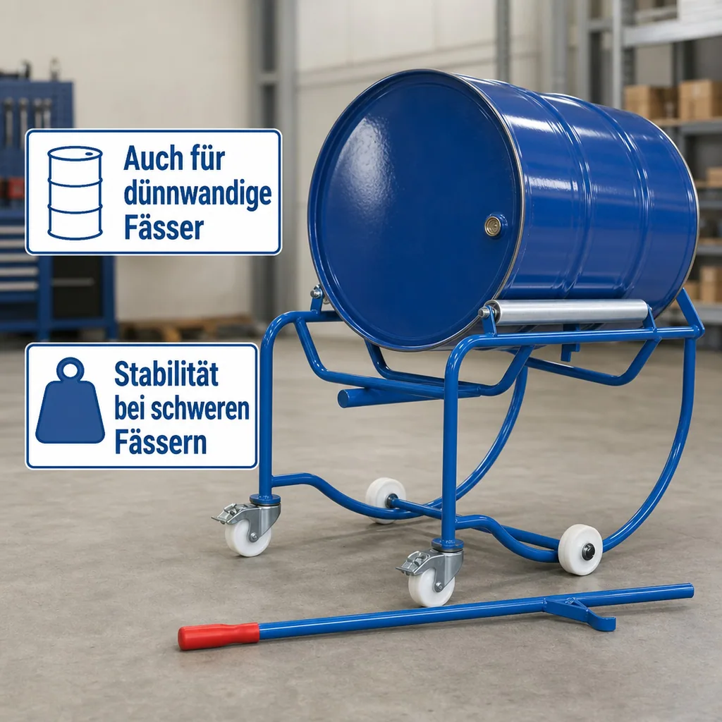 Fasskipper, Fassroller 200 Liter, Stahlrollen, 250 kg