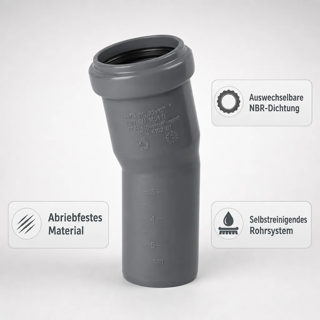 HT Rohr Bogen DN 125, 15 Grad, Abwasserbogen