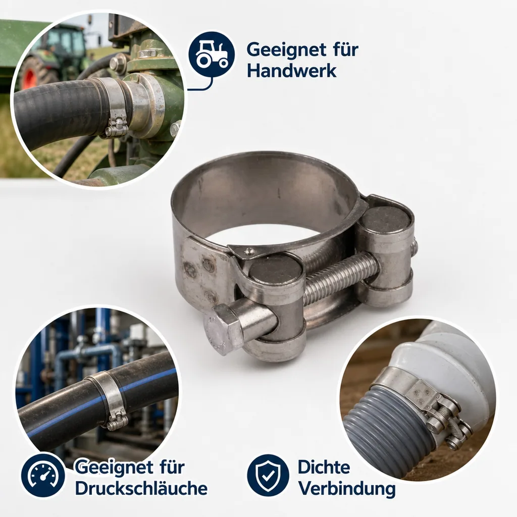 Schlauchschellen 70mm, Gelenkbolzenschelle, Edelstahl, DIN 3017
