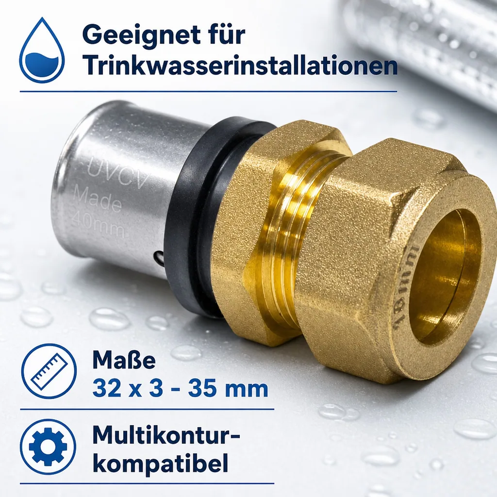 Pressfitting 32mm, Übergang Kupferrohr, Multikontur, Trinkwasser geeignet