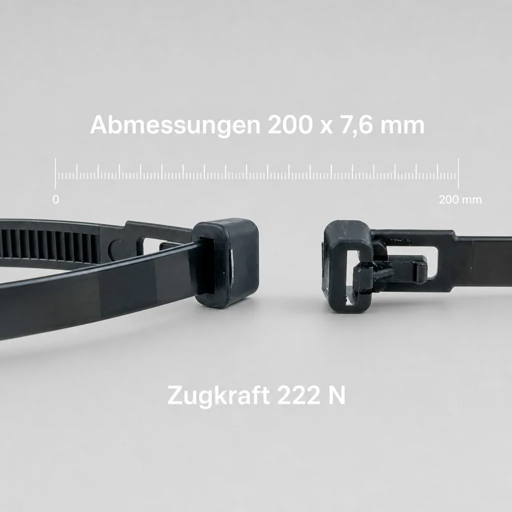 Kabelbinder, Kabelbinder schwarz, 100 Stk wiederlösbare Kabelbinder, 200mm, industriequalität
