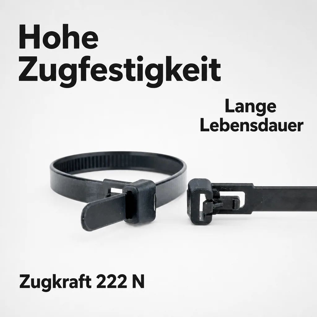 Kabelbinder, Kabelbinder schwarz, 100 Stk wiederlösbare Kabelbinder, 200mm, industriequalität