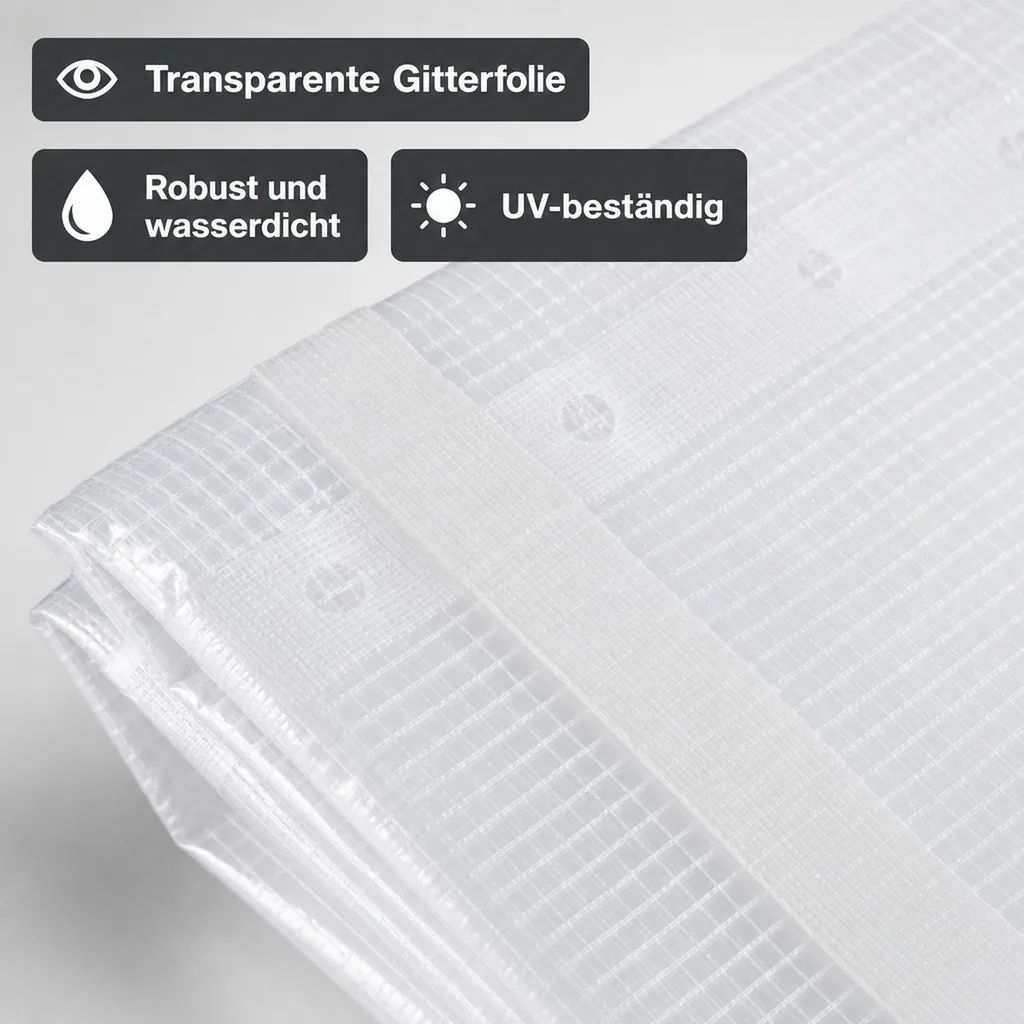 Abdeckplane transparent 4x6, 24m², Gitterfolie, wasserdichte Plane