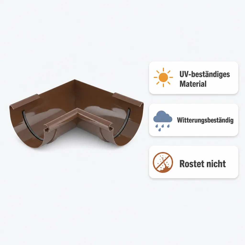Regenrinne Eckstück, Innen 90° braun, System 125, Dachrinne Zubehör
