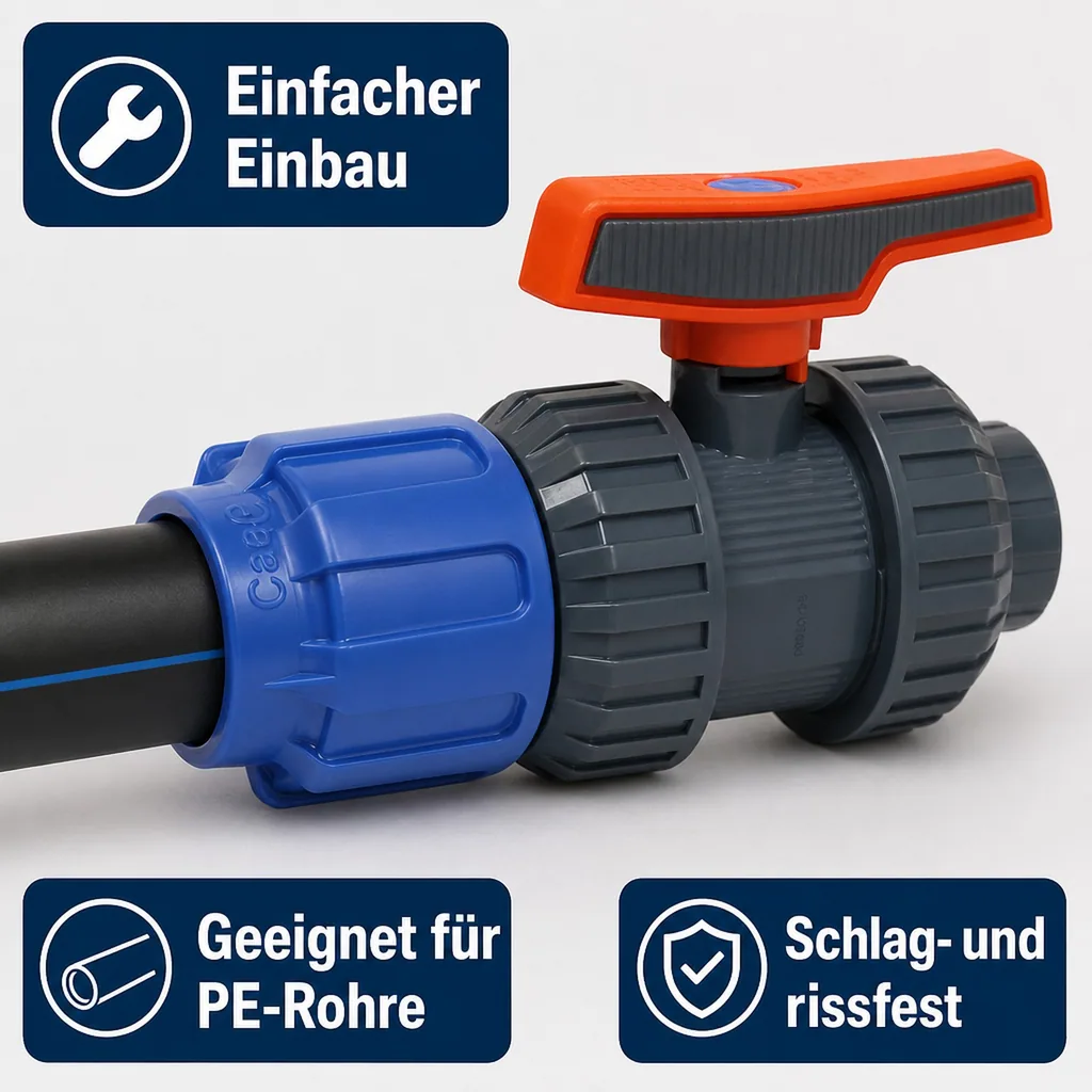 PP PE Rohr Verschraubung Kugelhahn 32 x 1" IG