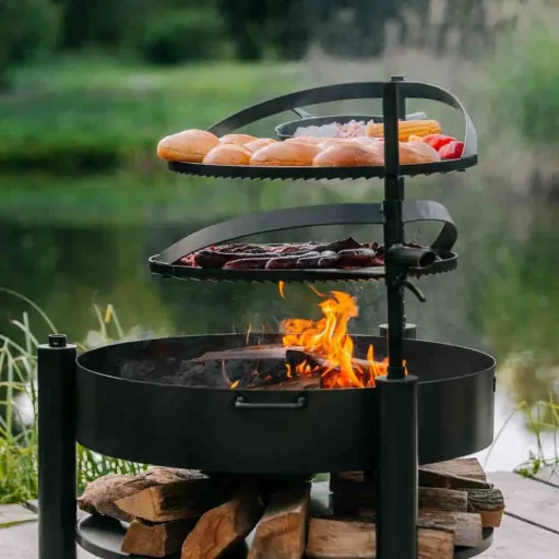 Feuerschale mit Grill, 80cm, Grillrost, multifunktional, Naturstahl
