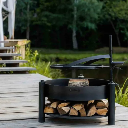 Feuerschale mit Grill, 80cm, Grillrost, multifunktional, Naturstahl