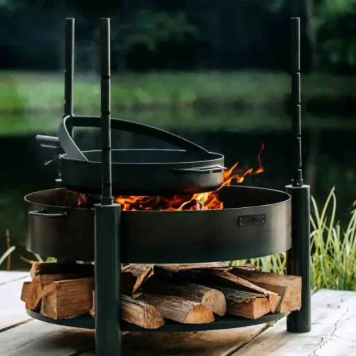 Feuerschale mit Grill, 80cm, Grillrost, multifunktional, Naturstahl