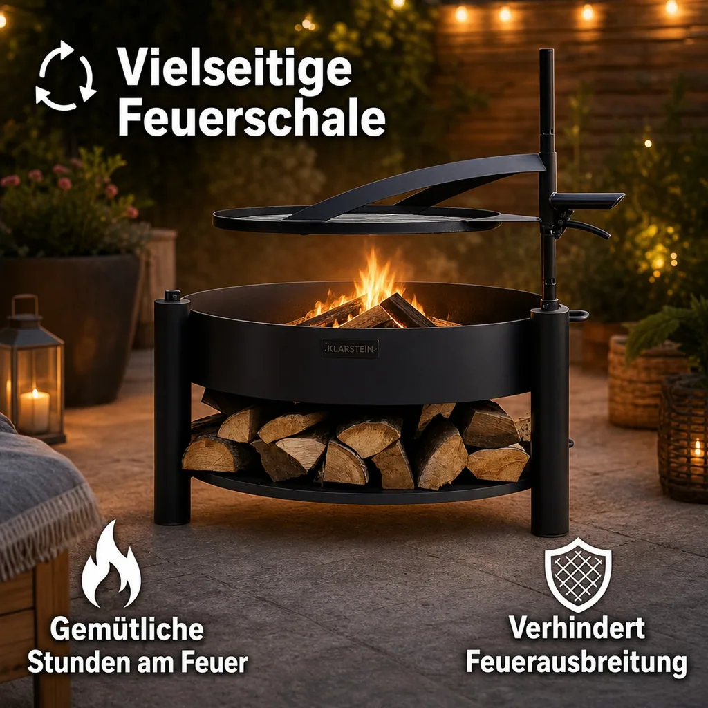 Feuerschale mit Grill, 80cm, Grillrost, multifunktional, Naturstahl