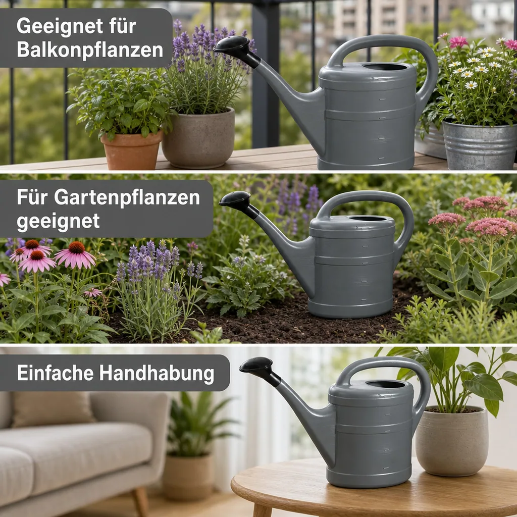 Gießkanne 5l, anthrazit, Kunststoff, Blumengießkanne, mit Brause