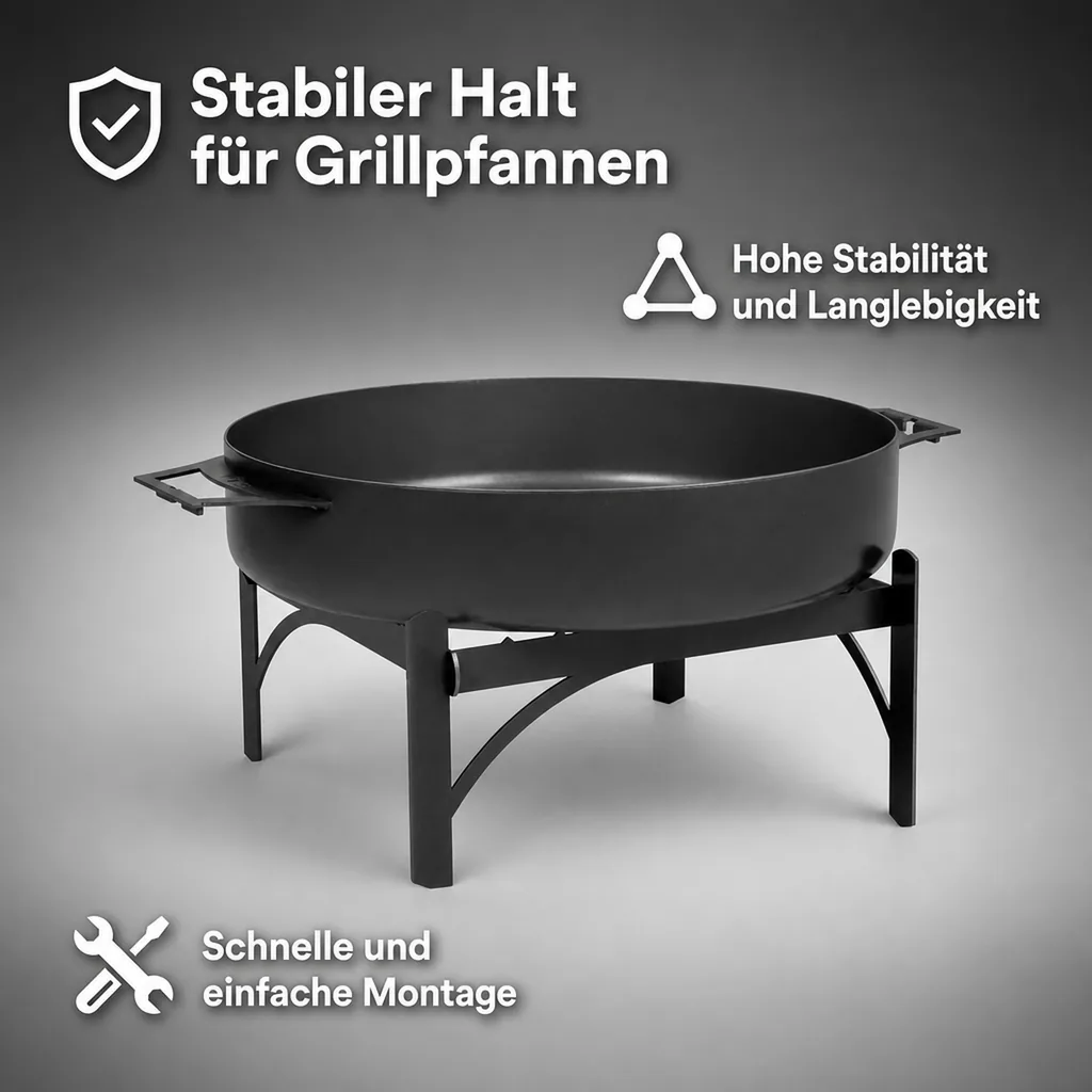 Pfannenständer, Pfannenhalterung, 50 cm Naturstahl, Ständer für Grill