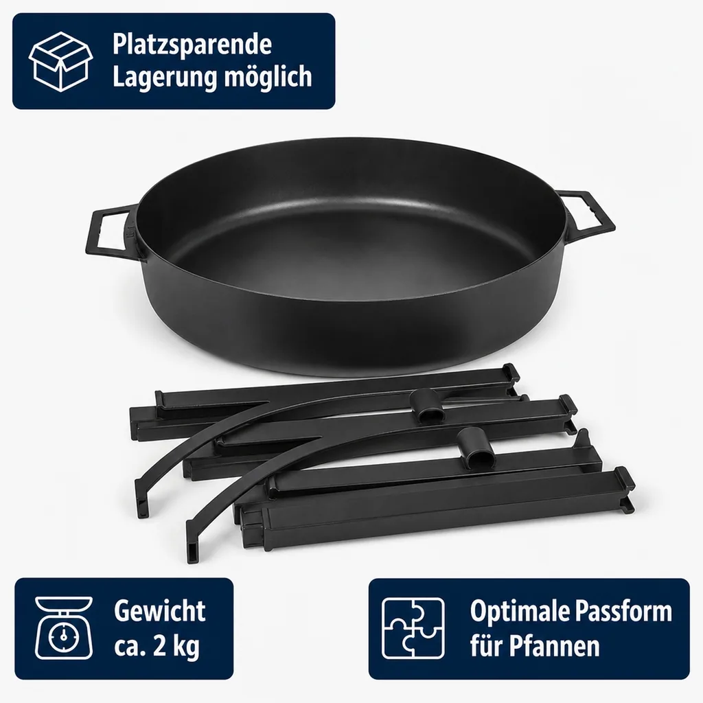 Pfannenständer, Pfannenhalterung, 50 cm Naturstahl, Ständer für Grill