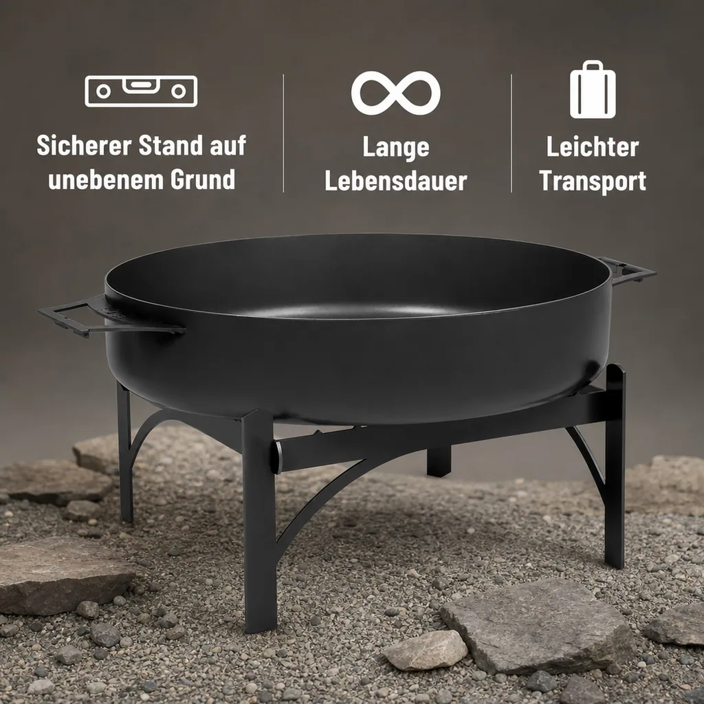 Pfannenständer, Pfannenhalterung, 50 cm Naturstahl, Ständer für Grill