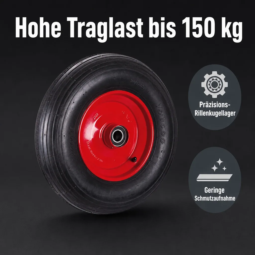 Luftrad 260x85, Stahlfelge, Präzisionslager, Transportkarren Rad