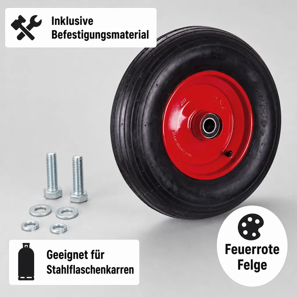 Luftrad 260x85, Stahlfelge, Präzisionslager, Transportkarren Rad