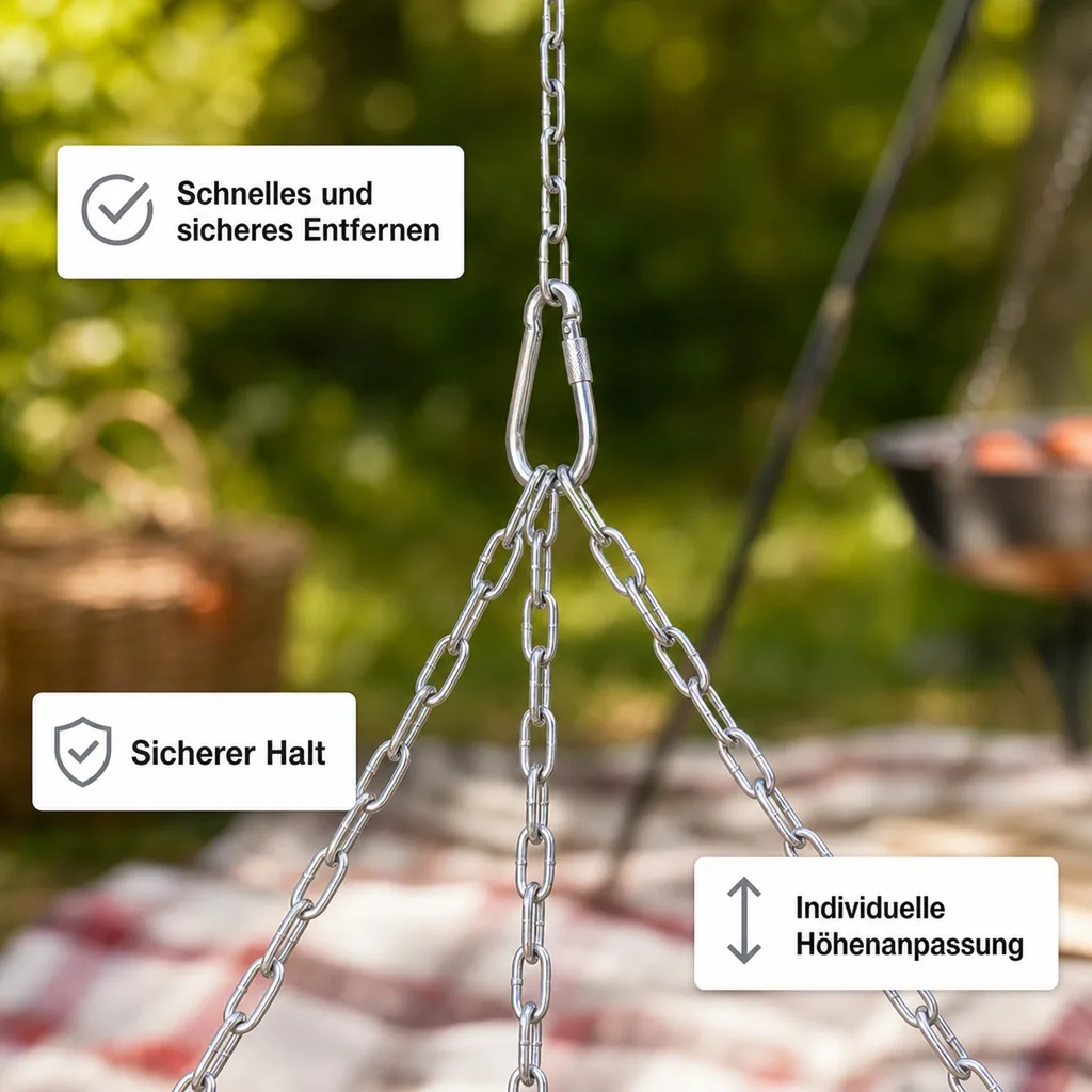 Grillrost Aufhängung Set, Ketten mit Karabinerhaken, Grillzubehör