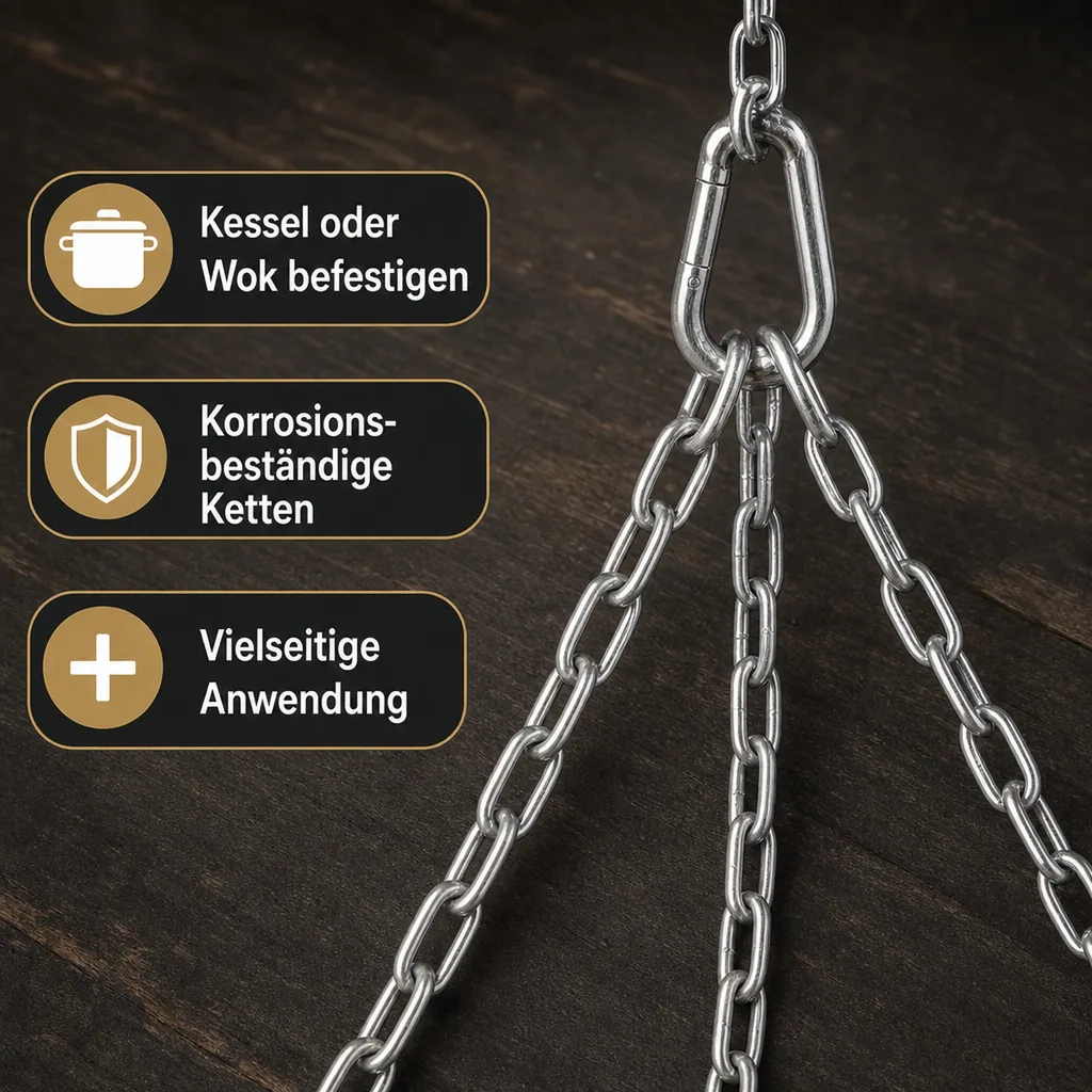 Grillrost Aufhängung Set, Ketten mit Karabinerhaken, Grillzubehör